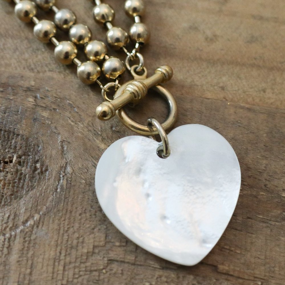 Brinker + Eliza Gold Beaded Bracelet with Mother-of-Pearl Heart Pendant - Picture 3 of 3